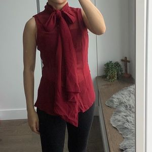 Red Tie-Neck Sheer Blouse - Style as you want!